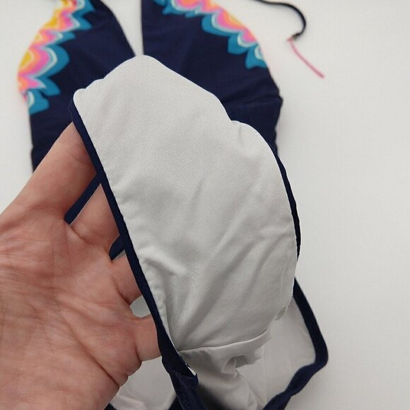 Sunshine 79 Mio High Neck Keyhole One Piece Swimsuit Size 8 Navy Blue Rainbow - Picture 6 of 11